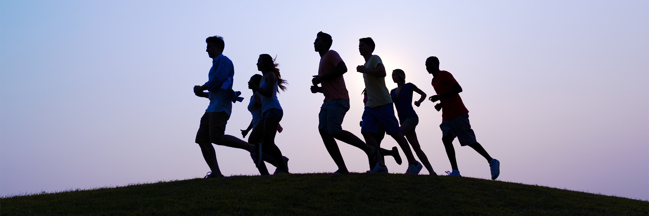 Running at blue sunset