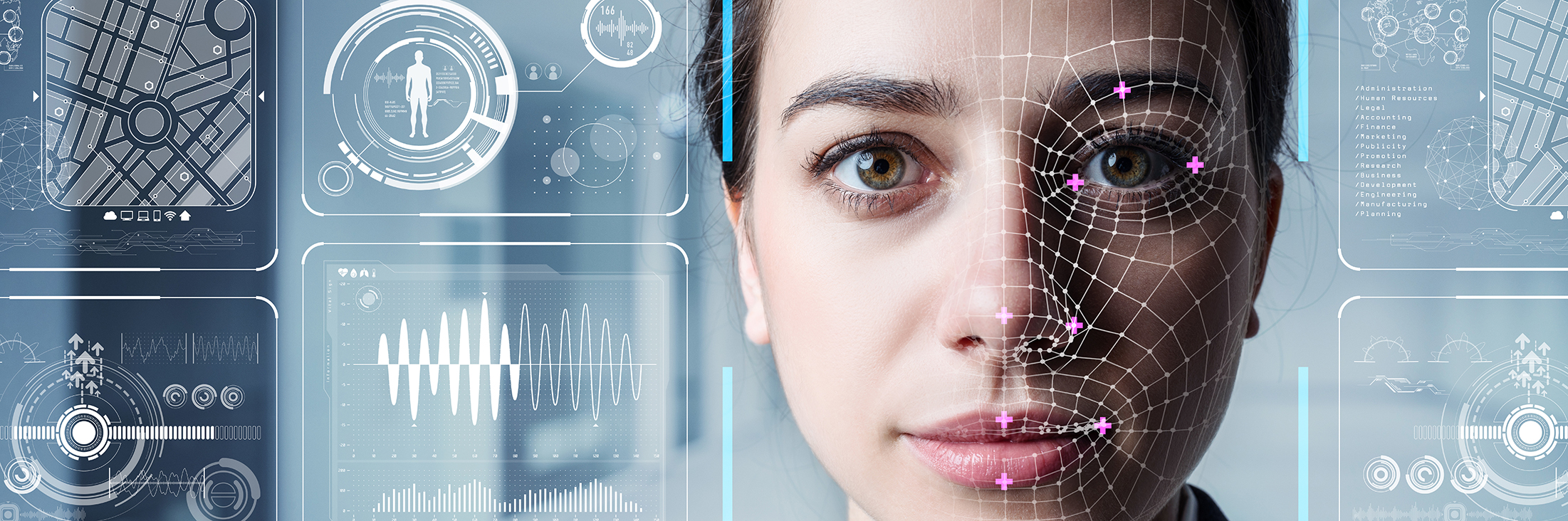 Authentication by facial recognition concept. Biometric. Security system.