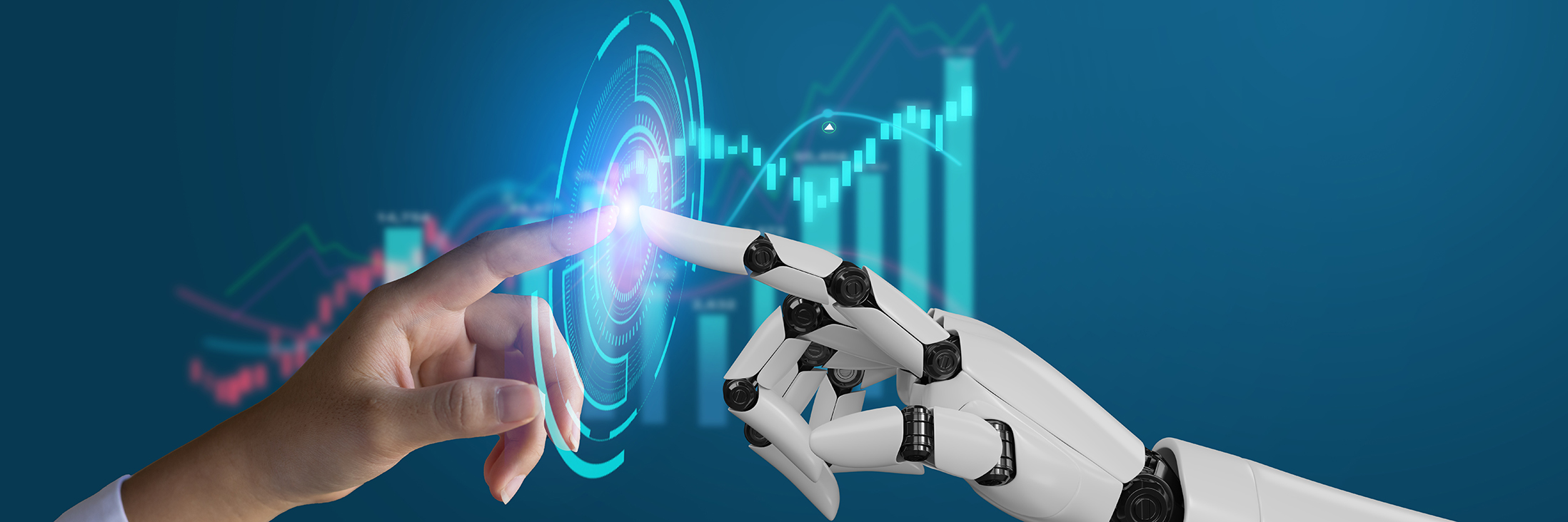 AI, Machine learning, robot hand ai artificial intelligence assistance human touching on big data network connection background, Science artificial intelligence technology, innovation and futuristic.